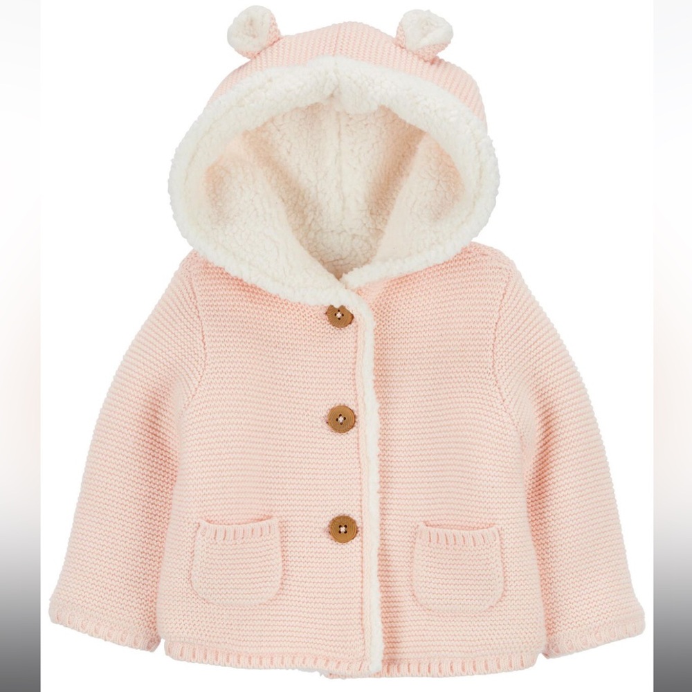 Adorable Pink Hooded Baby Cardigan